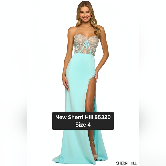 Sherri Hill Aqua Evening Gown 55320
